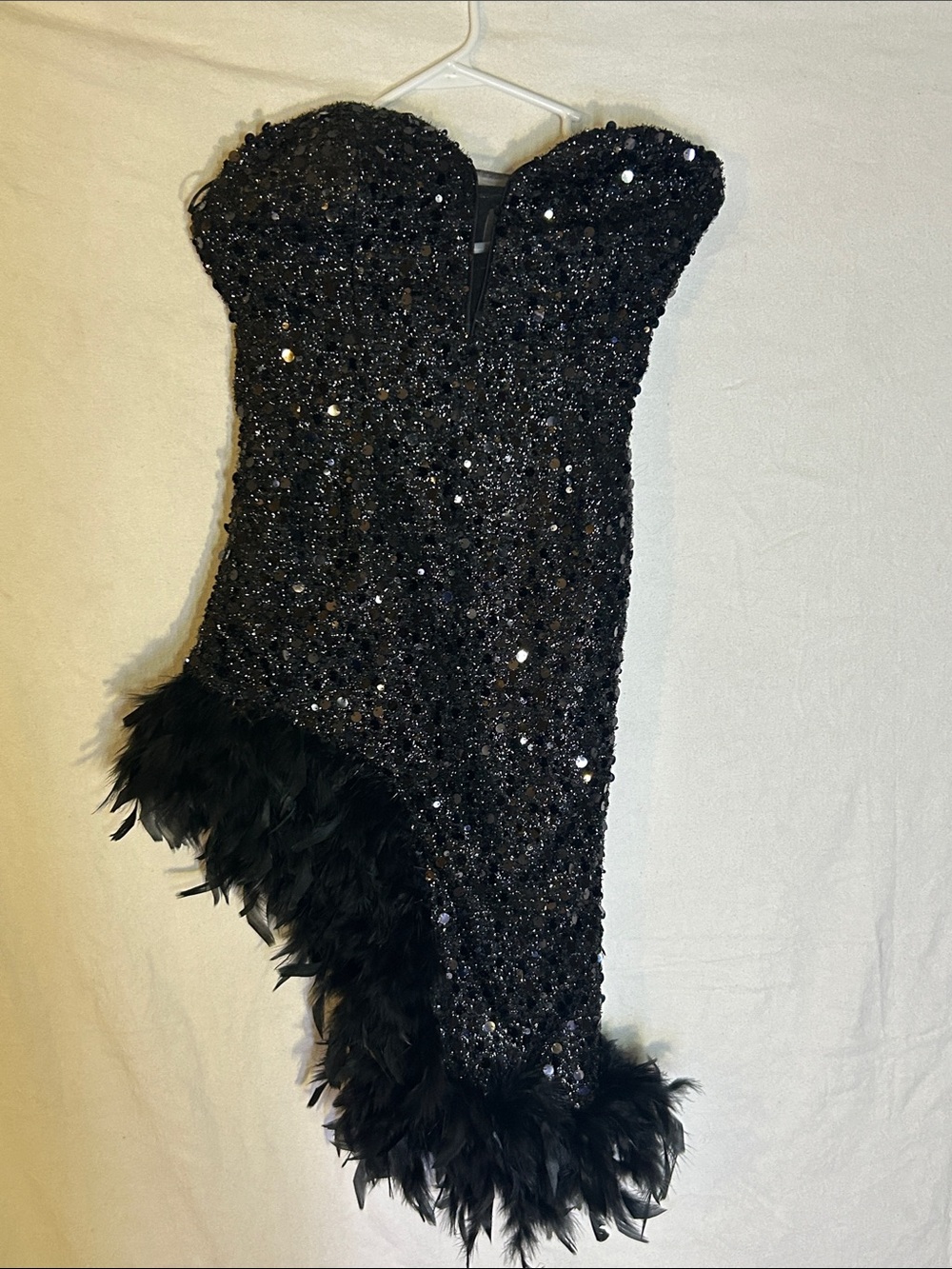 Girls Black Sequined Feather-Trim One-Piece Bodysuit